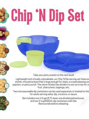 Tupperware Chip 'N Dip Set - Bright Blue and Lime Green